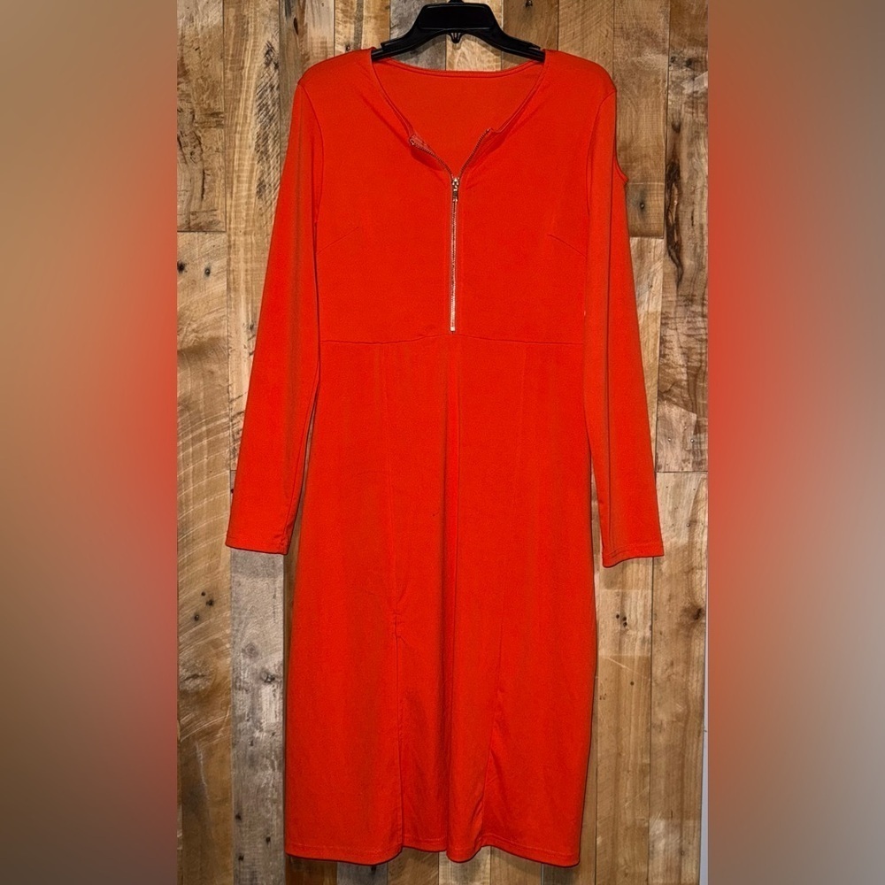 Vibrant Orange Long Sleeve Dress - Picture 3 of 6